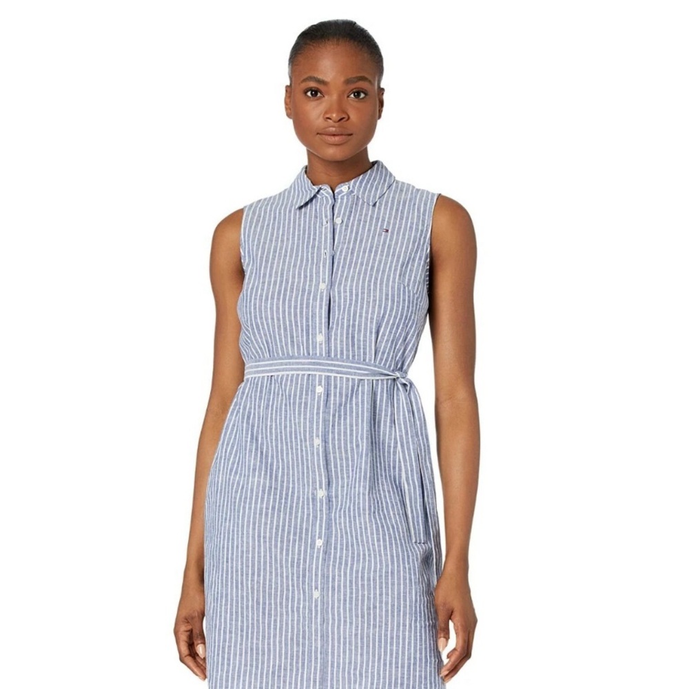 Tommy Hilfiger Blue and White Striped Midi Dress